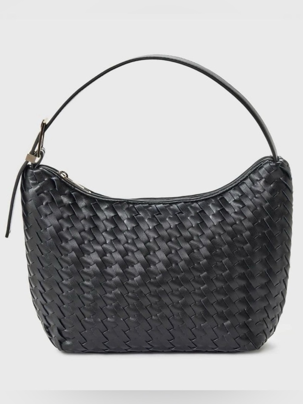 🖤A New Day Black Woven Mini Knot Handle Handbag Hobo Bag With Zip Closure